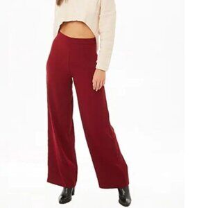NEW Forever 21 Contemporary Wine Red High Waisted Flare Woven Long Pants Small